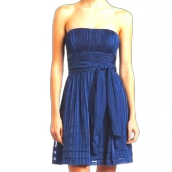 BCBGMaxAzria Blue Pleated 100% Silk Cocktail Prom Party Dress Size 10 Medium - Picture 1 of 3